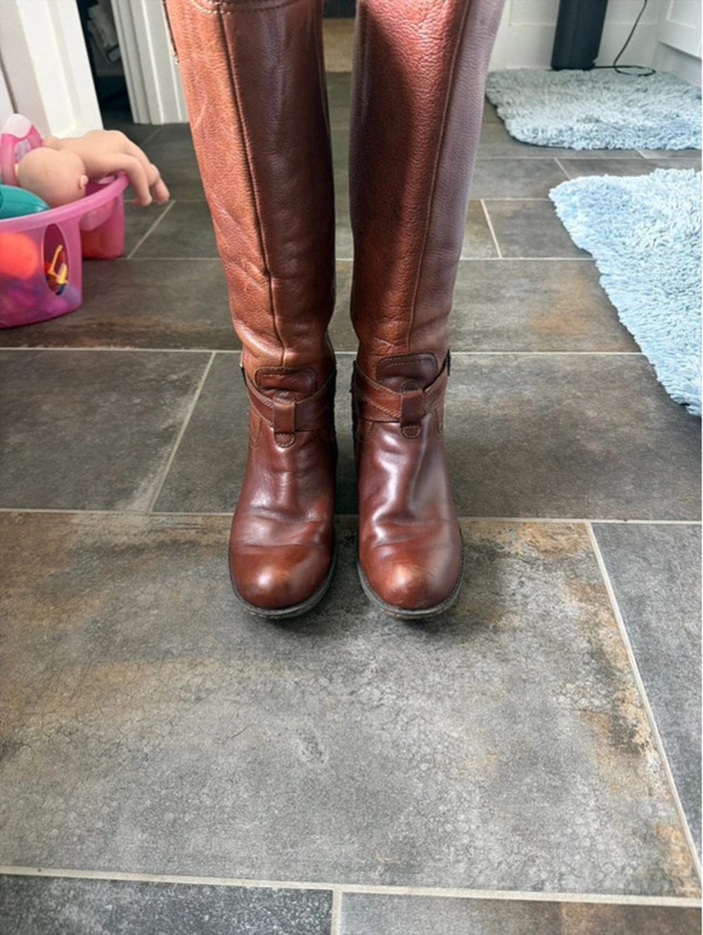 b.o.c. Born Concept Brown Leather Knee High Boots Buckle Riding Boots